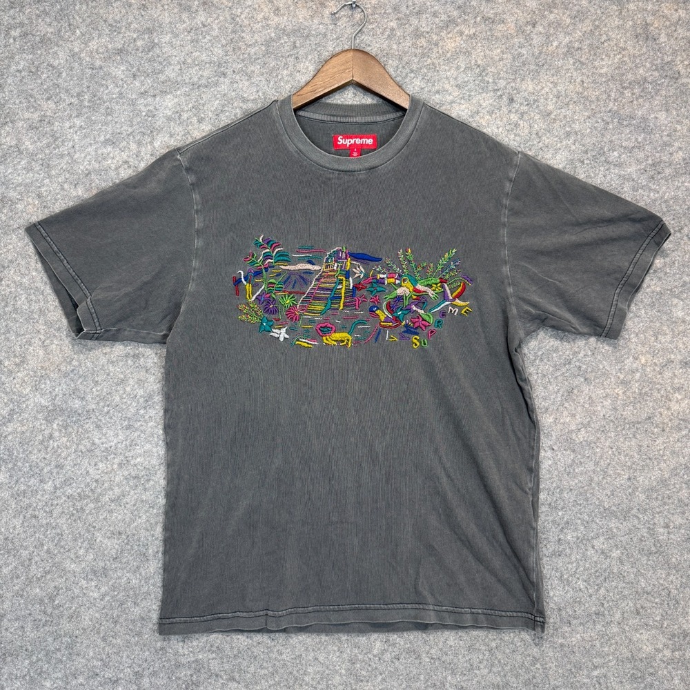 Supreme Machu Picchu Embroidered Shirt Mens Small Colorful SS Top Tee Gray
